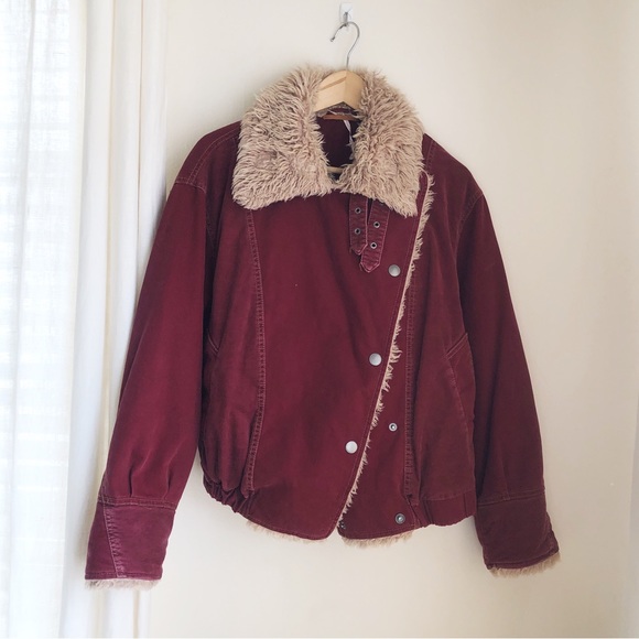 ❌Free People Owen Sherpa Lined Jacket Red Size Small - Picture 8 of 9
